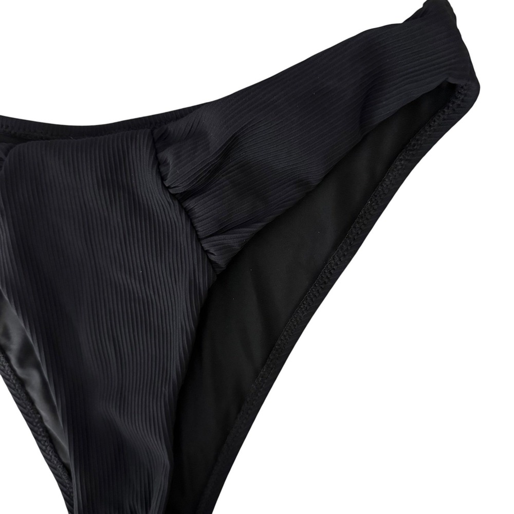 BERLOOK Bikini Bottom Women Medium Black NEW Ribbed V-Cut High Leg Swimwear - Picture 9 of 9
